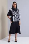 Buy_Scarlet Sage_Black Polyester Sloane Stripe Print Top_at_Aza_Fashions