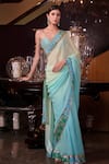 Buy_Sawan Gandhi_Blue Saree And Blouse Georgette Petticoat Lycra Ombre With  _at_Aza_Fashions