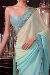 Shop_Sawan Gandhi_Blue Saree And Blouse Georgette Petticoat Lycra Ombre With  _at_Aza_Fashions