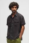 Terra Luna_Black 100% Linen Plain Bellando Shirt_Online_at_Aza_Fashions
