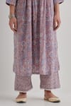 Buy_Priya Chaudhary_Grey Cotton Printed Floral Round Floret And Pintuck Kurta Pant Set _Online_at_Aza_Fashions