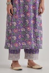 Shop_Priya Chaudhary_Purple Cotton Embroidery Split V-neck Floral Print Kurta Pant Set _Online_at_Aza_Fashions