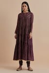 Shop Ikshita Choudhary Purple Chanderi Printed Polka Dot Keyhole Tiered Kurta Churidar Set Online at Aza Fashions Shop_Ikshita Choudhary_Purple Chanderi Printed Polka Dot Keyhole Tiered Kurta Churidar Set_Online_at_Aza_Fashions