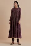 Shop_Ikshita Choudhary_Purple Chanderi Printed Polka Dot Fitted Churidar _Online_at_Aza_Fashions