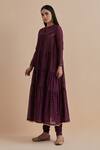 Ikshita Choudhary Purple Chanderi Printed Polka Dot Keyhole Tiered Kurta Churidar Set at Aza Fashions Ikshita Choudhary_Purple Chanderi Printed Polka Dot Keyhole Tiered Kurta Churidar Set_at_Aza_Fashions