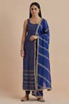 Shop_Ikshita Choudhary_Blue Chanderi Printed Foil Round Long Kurta With Churidar 