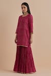 Ikshita Choudhary_Magenta Chanderi Printed Polka Dot Round Kurta Gharara Set With Foil Dupatta _at_Aza_Fashions