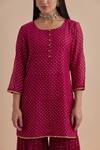 Ikshita Choudhary_Magenta Chanderi Printed Dot Round Straight Kurta With Gharara_at_Aza_Fashions