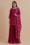 Buy_Ikshita Choudhary_Magenta Chanderi Printed Dot Round Straight Kurta With Gharara
