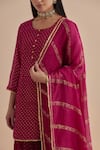 Shop_Ikshita Choudhary_Magenta Chanderi Printed Polka Dot Round Kurta Gharara Set With Foil Dupatta 