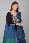 Shop_Devyani Mehrotra_Blue Chanderi 40gm Embroidered Applique V Neck Woke Angarkha Gharara Set _Online_at_Aza_Fashions