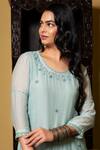 Buy_Yati_Blue Kurta  Fine Chanderi Hand Embroidered Beads Round Sequins A-line Set_Online_at_Aza_Fashions
