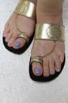 Buy_Sandalwali_Black Leather Shagufa Metallic Sandals_Online_at_Aza_Fashions