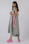 Buy_Tussah By Siddhi Shah_Black Cotton Bows Round Neck Chequered Pattern Jacket _Online_at_Aza_Fashions