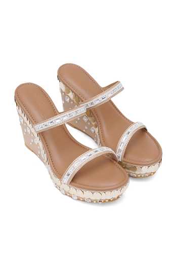 Sole House_Gold Rhinestones, Beads, Sequins Embellished Wedges _Online_at_Aza_Fashions