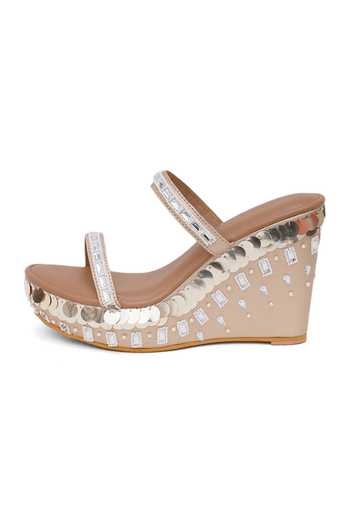 Buy_Sole House_Gold Rhinestones, Beads, Sequins Embellished Wedges _Online_at_Aza_Fashions
