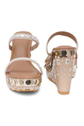 Shop_Sole House_Gold Rhinestones, Beads, Sequins Embellished Wedges _Online_at_Aza_Fashions