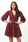Buy_Ankita Dharman_Purple Georgette V Neck Floral Print Mini Dress _at_Aza_Fashions
