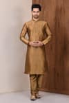 Buy_Aryavir Malhotra_Gold Dupion Silk Plain Full Sleeve Kurta Set_at_Aza_Fashions