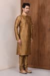 Aryavir Malhotra_Gold Dupion Silk Plain Full Sleeve Kurta Set_Online_at_Aza_Fashions