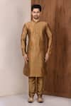 Buy_Aryavir Malhotra_Gold Dupion Silk Plain Full Sleeve Kurta Set_Online_at_Aza_Fashions