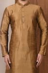 Shop_Aryavir Malhotra_Gold Dupion Silk Plain Full Sleeve Kurta Set_Online_at_Aza_Fashions