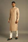 Buy_Dhruv Vaish_Beige Cotton Silk Chanderi Kurta Set  _at_Aza_Fashions