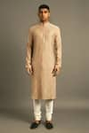 Dhruv Vaish_Beige Cotton Silk Chanderi Kurta Set  _Online_at_Aza_Fashions