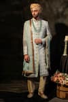Buy_Soniya G_Blue Raw Silk Embroidered Sherwani Set_at_Aza_Fashions