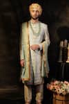 Soniya G_Blue Raw Silk Embroidered Sherwani Set_Online_at_Aza_Fashions