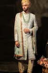 Buy_Soniya G_Blue Raw Silk Embroidered Sherwani Set_Online_at_Aza_Fashions