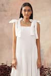 Buy_Pleats by Aruni_White Satin Crepe Plain Square Neck Pleated Slip Dress _Online_at_Aza_Fashions