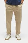 Shop_Terra Luna_Beige 100% Organic Handloom Cotton Plain Bellando Trousers _at_Aza_Fashions