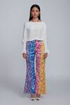 Buy_World Of RA_Multi Color Cupro Satin Lining Muslin Printed Pearl Motifs Flared Trouser_at_Aza_Fashions