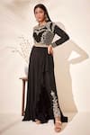 Buy_suruchi parakh_Black Tussar Silk And Crepe Lining Shantoon Embellishment Crop Top & Pant Set_Online_at_Aza_Fashions