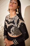 Shop_Suruchi Parakh_Black Tussar Silk And Crepe Lining Shantoon Embellishment Crop Top & Pant Set _Online_at_Aza_Fashions