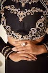 suruchi parakh_Black Tussar Silk And Crepe Lining Shantoon Embellishment Crop Top & Pant Set_at_Aza_Fashions