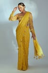 Buy_Suruchi Parakh_Yellow Crepe Printed Floral Mirror Embroidered Pre-draped Saree With Blouse _Online_at_Aza_Fashions