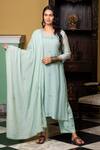 Shop_Yati_Blue Kurta  Fine Chanderi Hand Embroidered Beads Round Sequins A-line Set_Online_at_Aza_Fashions