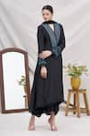 Ekta Singh_Black Silk V Neck Draped Kurta With Dupatta  _Online_at_Aza_Fashions