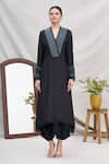 Shop_Ekta Singh_Black Silk V Neck Draped Kurta With Dupatta  _Online_at_Aza_Fashions