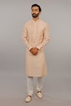 Buy_Vanshik_Peach Kurta Monga  Churidar Cotton Embroidered Set _at_Aza_Fashions