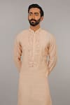 Buy_Vanshik_Peach Kurta Monga  Churidar Cotton Embroidered Set _Online_at_Aza_Fashions