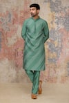 Buy_Devnaagri_Green Cotton Silk Blend Pintuck Kurta And Pant Set  _at_Aza_Fashions