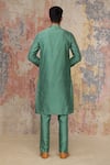 Shop_Devnaagri_Green Cotton Silk Blend Pintuck Kurta And Pant Set  _at_Aza_Fashions