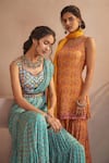 Buy_Aneesh Agarwaal_Blue Chinon Chiffon And Embroidery Floral V Sharara Saree With Blouse _Online_at_Aza_Fashions