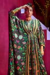 Buy_Limerick by Abirr N' Nanki_Brown Crepe Floral V Neck Gili Kaftan Gown  _Online_at_Aza_Fashions