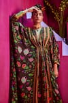 Shop_Limerick by Abirr N' Nanki_Brown Crepe Floral V Neck Gili Kaftan Gown  _Online_at_Aza_Fashions