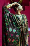 Limerick by Abirr N' Nanki_Brown Crepe Floral V Neck Gili Kaftan Gown  _at_Aza_Fashions