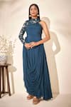 Buy_suruchi parakh_Blue Georgette Crepe Lining Shantoon Embellishment Sequin High Draped Gown_at_Aza_Fashions